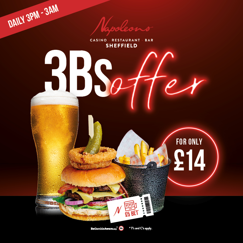 Napoleons Sheffield 3BS Burger Beer Bet Offer