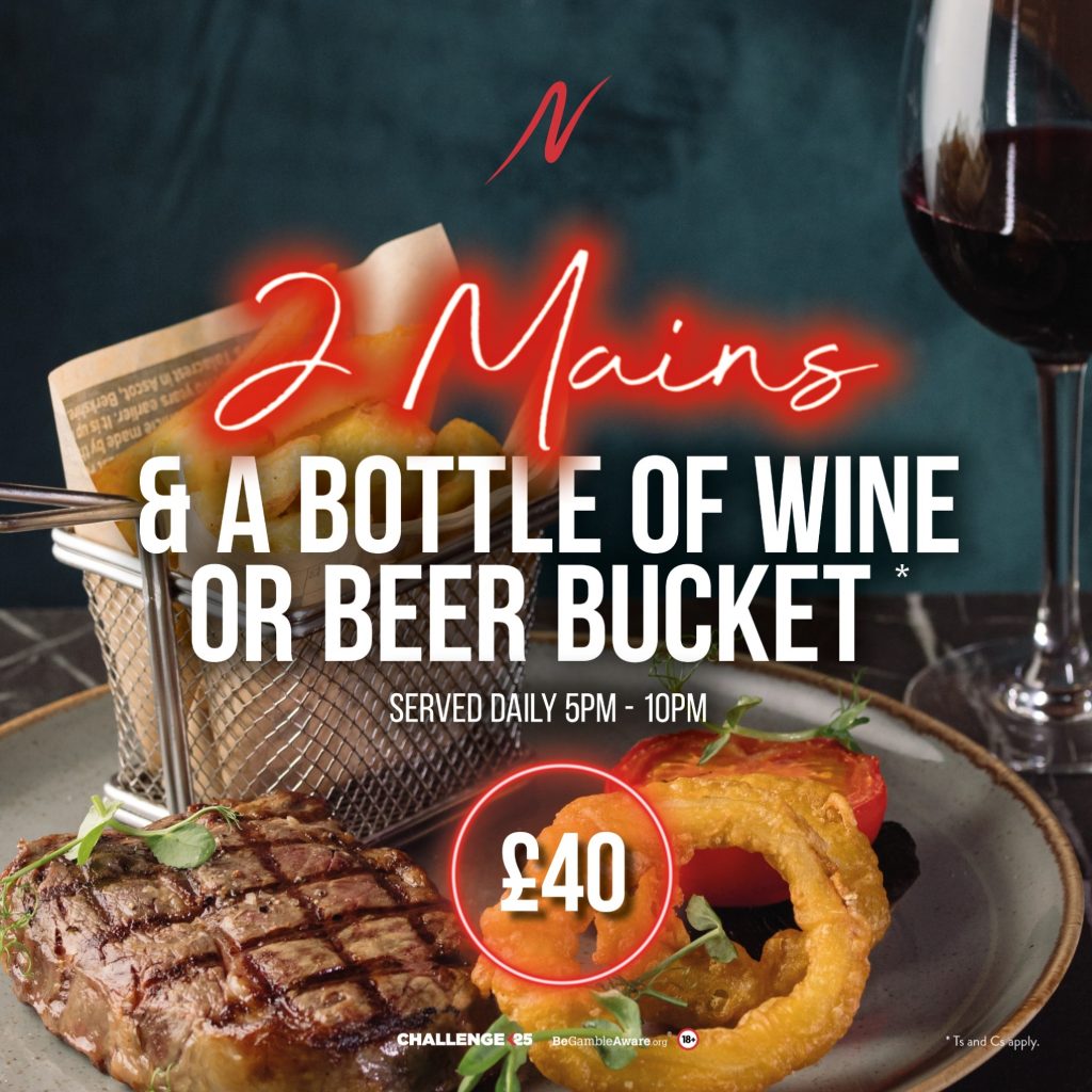 Two Main Courses and Bottle of Wine or Beer Bucket - Two main courses and bottle of wine and beer bucket - Napoleons Casinos & Restaurants